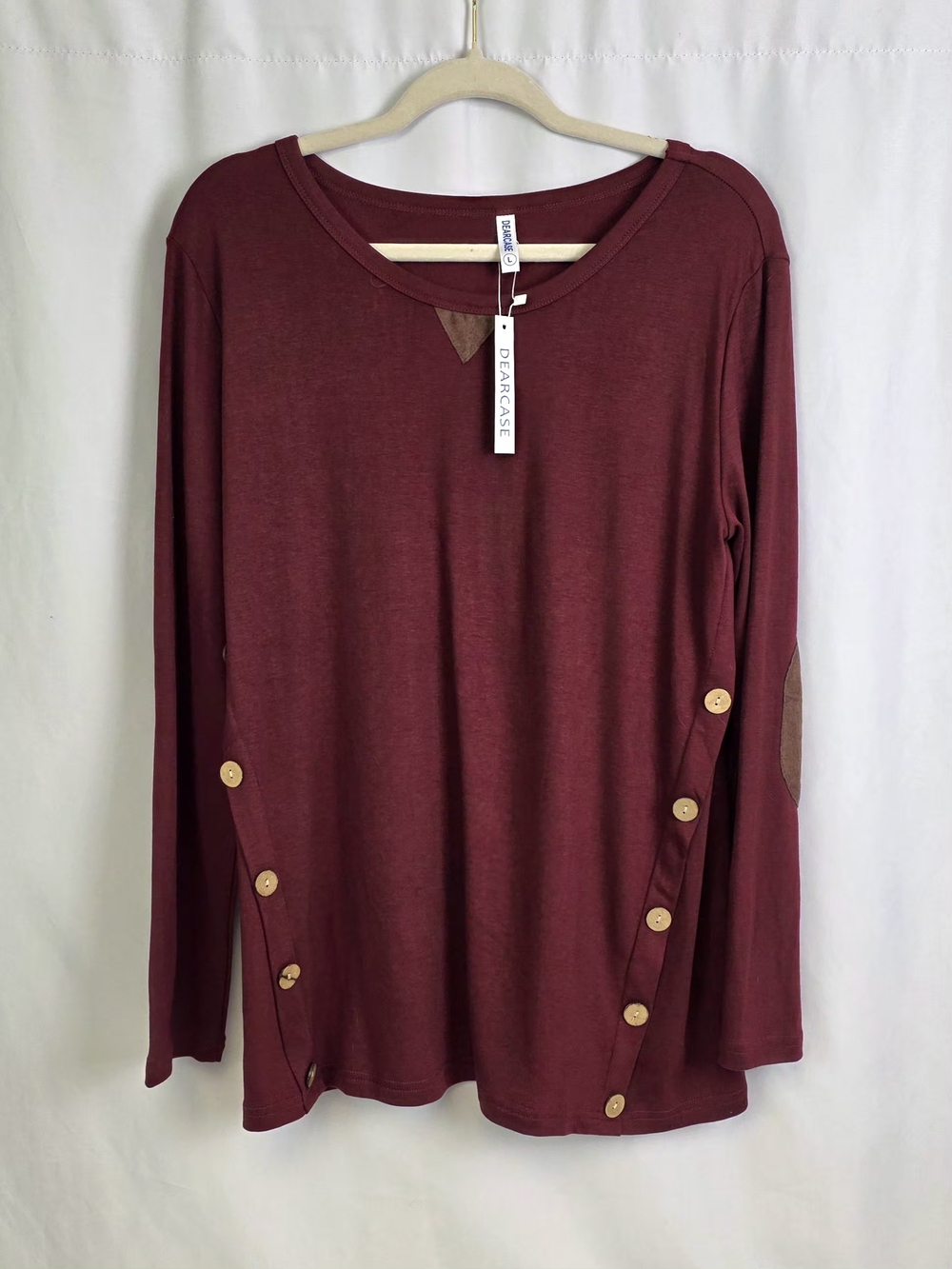 Women's Burgundy Long-Sleeve Button Accent Top NWT